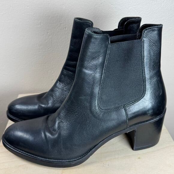 Boemos Made in Italy Black Leather Stacked Block Heel Almond Toe Chelsea Boot 10 - Picture 9 of 11